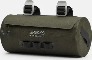 Brooks Scape Handlebar Pouch Mud Green 3L ūdensnecaurlaidīga velosipēda stūres soma ar siksnu stiprinājumu