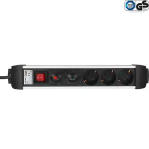 InLine Aluminum 3-way Socket Strip with surge protection, power switch, 1.5 m cable, Type F outlets, 230 V, 3680 W