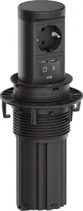 Bachmann Elevator2 kontaktligzdu bloks ar 1x CEE7/3 kontaktligzdu, 1x USB Type-C 45W lādētāju, melns RAL9005, 2.0 m kabelis
