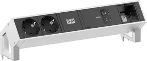Bachmann DESK2 Power Strip with 2x CEE7/3 Sockets, 1x USB-C 100W, 1x Custom Module, and 1.0m Cable in Inox Finish