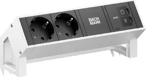 Bachmann Desk2 Power Strip with 2 CEE7/3 Sockets and 1 USB-C Port 45W 0.2m Inox BM0022033