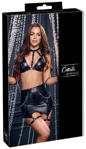 Cottelli Collection Top & Skirt Bondage XL Komplekts Tops Svārki Rokudzelži Melns Matēts Poliesters Spandekss