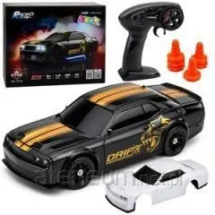 RC Drift Sports Car 4WD Black 1:43 with Interchangeable Body and Wheels