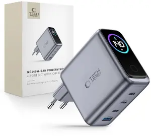 Network Charger PowerNeed Tech-Protect PowerVision NC140W-GaN USB-A 3xUSB-C PD 140W QC3.0 Dark Grey
