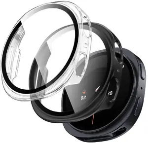 Tech-Protect Defense Case with Built-in Tempered Glass for Samsung Galaxy Watch 8 / 9 40 mm Matte Black and Clear 2 Pack