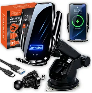 Zenwire W04 Car Phone Holder with Inductive Charger for Dashboard Vent Windshield