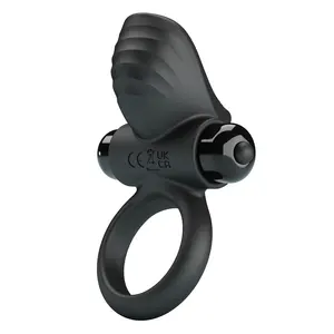 FOR HIM Adrien Vibrating Penis Ring with 10 Vibration Functions External Stimulator Silicone Black Powered by 1 AAA Battery