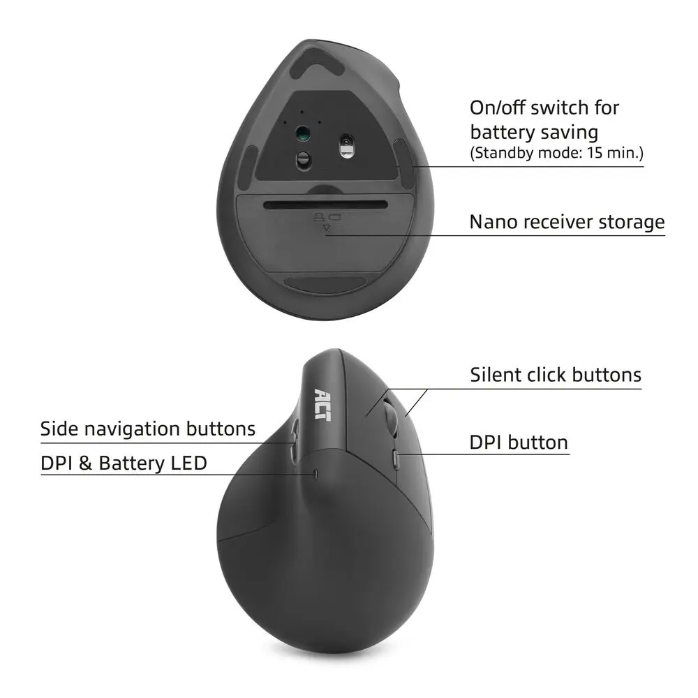 ACT AC5102 Ergonomic Wireless Mouse Photo 3