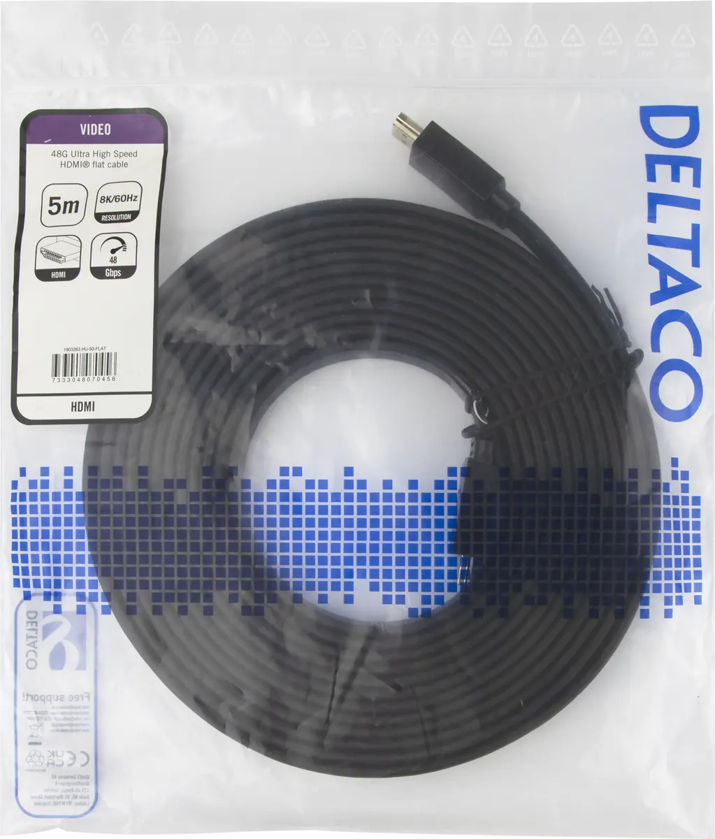 HDMI кабель DELTACO HU-50-FLAT 5М Photo 3