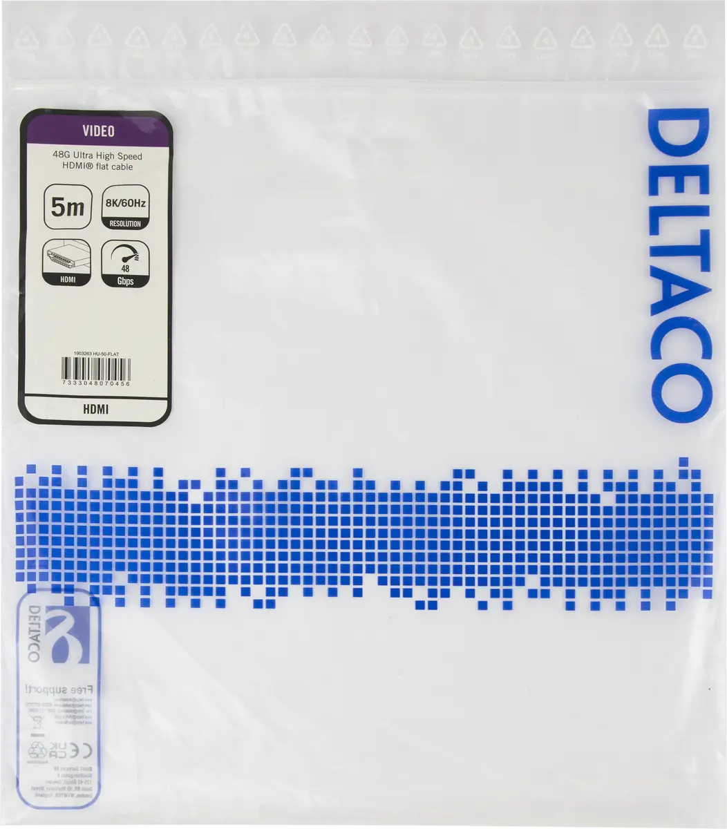 HDMI кабель DELTACO HU-50-FLAT 5М Photo 4