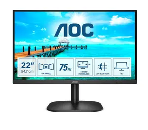 Datora monitors AOC B2 22B2H 54.6 cm (21.5") Full HD VA LED 1920 x 1080 pikseļi 75 Hz Melns