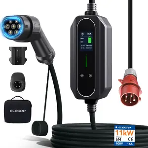 ELEGRP 11 kW 16A Type 2 mobila Wallbox trīsfāzu elektroauto uzlādes stacija ar 7m kabeli regulējamu strāvu IP65