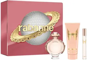 SET VERSACE SET PACO RABANNE Olympea Eau de Parfum izsmidzināms 50ml, ķermeņa losjons 100ml un miniatūra izsmidzināma 10ml