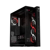 ASUS ROG Cronox ARGB E-ATX datora korpuss ar caurspīdīgu sāna paneli, četriem 120mm ARGB ventilatoriem un melnu krāsu