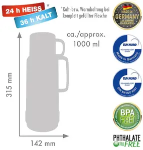 ROTPUNKT 80 1/1SF Glass Thermos 1.0 L Shiny Fox Ruby Polypropylene 24h Hot 36h Cold BPA-Free