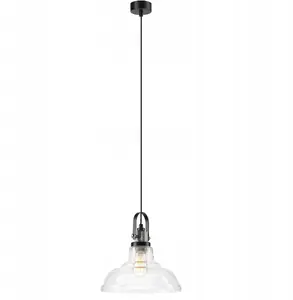LAMKUR Matteo Pendant Light Chrome and Black 1x60W E27 Hanging Luminaire