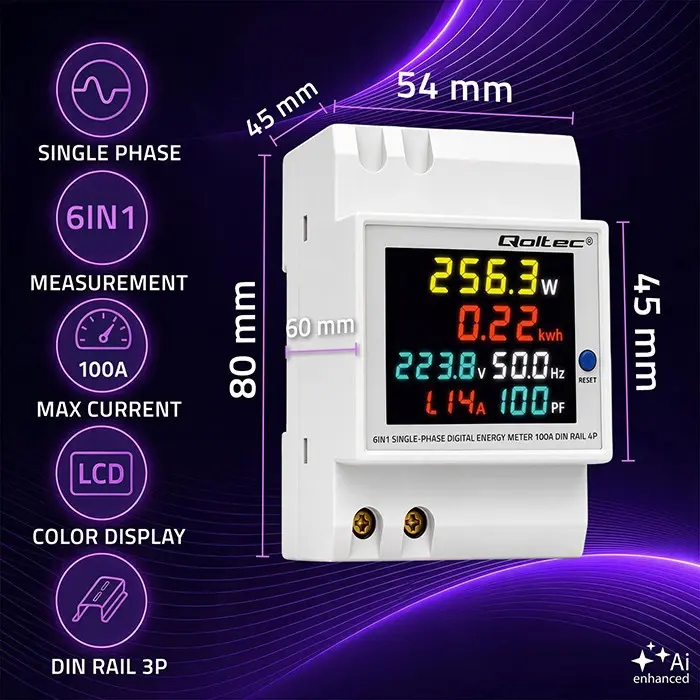 QOLTEC Single Phase Energy Meter 100A Photo 2