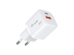 Equip 2-Port 20W GaN USB PD Charger with USB-C and USB-A Ports, Indoor AC Power Supply, White