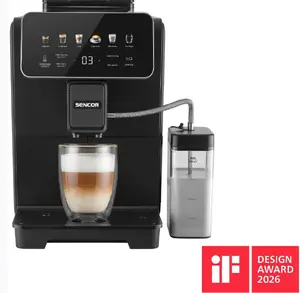 Automatic espresso machine Sencor SES9400BK with ceramic grinder, color touch screen, LatteFlow milk system, and Cold Brew function