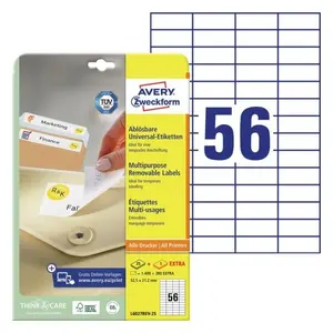 AVERY L6027REV-25 Universālas noņemamas uzlīmes Baltas 52.5 x 21.2 mm ProNature