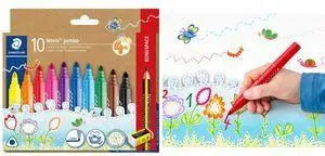 Staedtler Noris Jumbo Fiber-Tip Pens Bonus Pack 3.0 mm Triangular Washable Cap 10 Pack