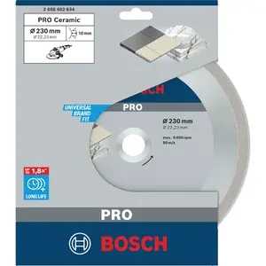 Bosch PRO keramikas dimanta griezējdisks 230mm ar 22.23mm atveri flīžu un porcelāna griešanai