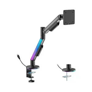 HiSmart Single Monitor Gas Spring Arm for 17"-40" Screens with RGB Lighting, Black