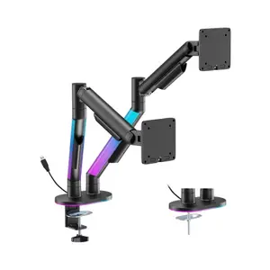 HiSmart Dual Monitor Gas Spring Arm for 17"-35" Screens with RGB Lighting and Black Finish