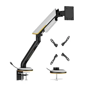 HiSmart Heavy-Duty Single Monitor Gas Spring Arm Mount for 24"-57" Screens with RGB Lighting, Gray
