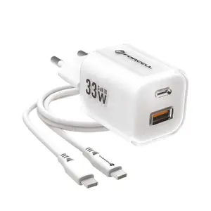 FORCELL VT-41 F-Energy GaN III Sienas lādētājs USB-C un USB-A Quick Charge 4.0 Power Delivery 33W ar USB-C uz USB-C kabeli Balts