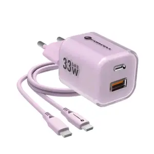 FORCELL VT-41 F-Energy GaN III lādētājs USB-C un USB-A QC4.0 PD 33W ar USB-C uz USB-C kabeli Purpura