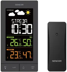 Метеостанция Sencor SWS4200 с беспроводным датчиком, радиоуправляемыми часами, измерением температуры и влажности внутри и снаружи помещений и подсветкой дисплея