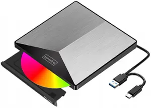 Zenwire SY881 External Optical Drive USB 3.0 CD and DVD Reader and Writer Black and Silver