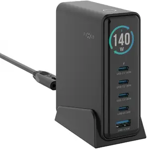 FIXED GaN Tīkla lādētājs 140W ar 1x USB-A un 4x USB-C pieslēgvietām 5A FIXCG140D-4C1A-BK