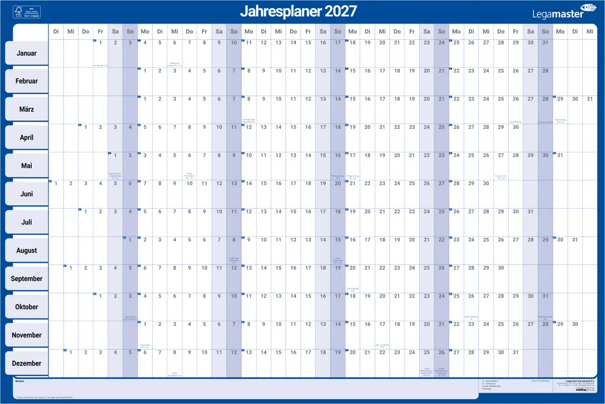 Legamaster rullējams gada plānotājs vācu izdevums