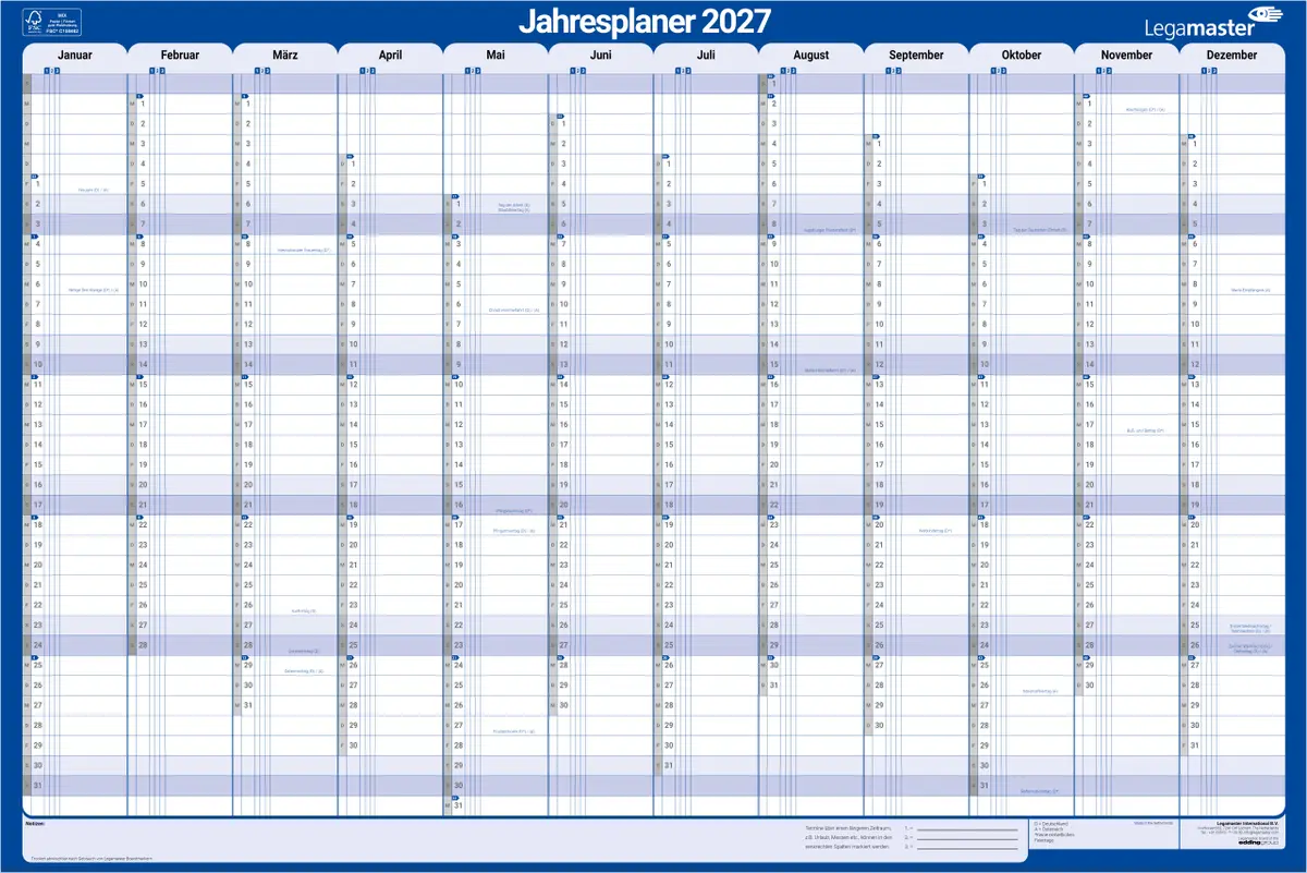 Legamaster rullējams personīgais gada plānotājs 60x90