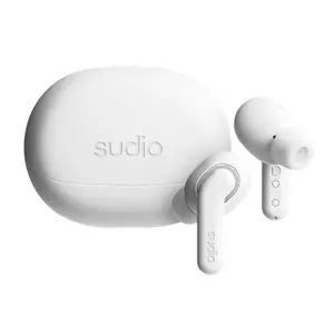 Sudio E4 Pro bezvadu iekšējās austiņas Bluetooth 6.0 Cloud White ar mikrofonu trokšņu slāpēšanu un aizsardzību pret šļakatām
