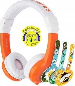 BuddyPhones Explore Orange On-Ear Wired Kids Headphones with Built-in Microphone and 85dB Volume Limiter