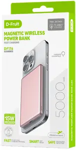 D-Fruit Bezvadu Ārējais Akumulators DF176 5000mAh Rozā ar MagSafe 20W USB-C Power Delivery Quick Charge 3.0