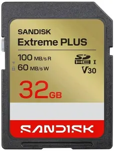 SanDisk Extreme PLUS 32GB SDXC Memory Card UHS-I U3 V30 Class 10 Read 100 MB/s Write 60 MB/s