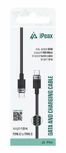 Текстильный кабель ER USB-C / USB-C 1м USB 2.0 черный