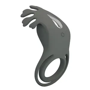 FOR HIM Rechargeable Vibrating Penis Ring with Upper Stimulator Black Silicone Waterproof