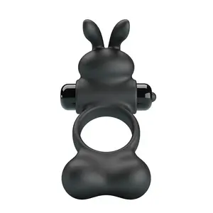 FOR HIM Vibrating Penis Ring with Bunny Stimulator 10 Functions Black