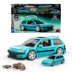 MATTEL Building Toy Kit Custom ’90 Honda Civic EF Hot Wheels Brick Shop 248 Pieces Plastic Metal for Collectors