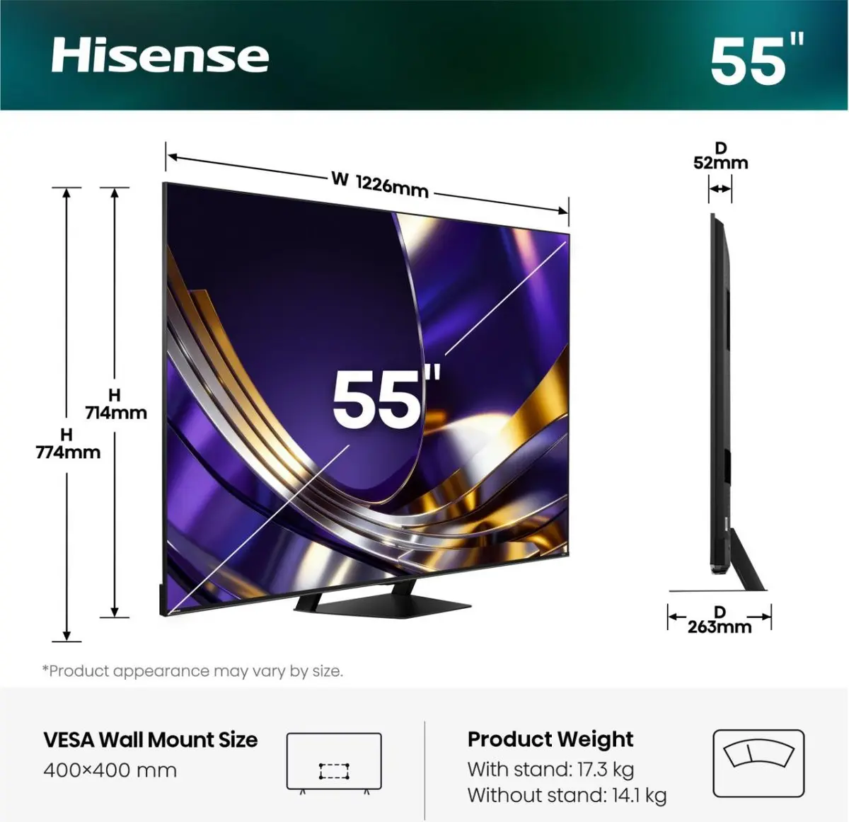 Hisense 55U7DS PRO 55 Дюймов 4K Ultra HD Телевизор Photo 2