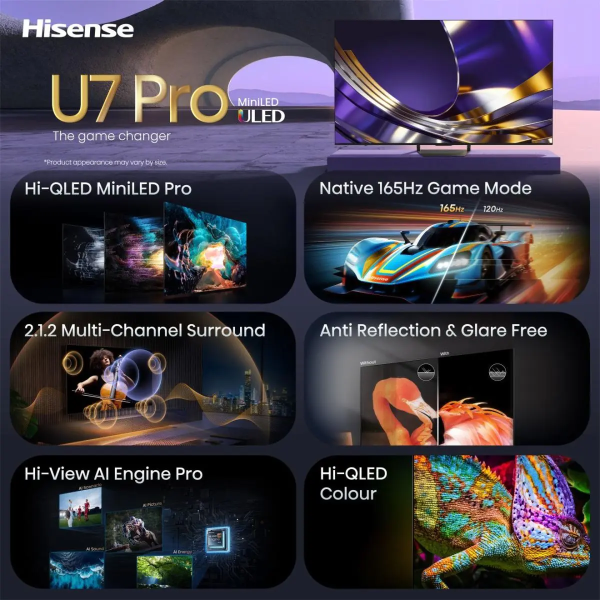 Hisense 55U7DS PRO 55 Дюймов 4K Ultra HD Телевизор Photo 3