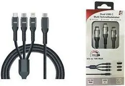 IWH 019057 USB uzlādes kabelis ar USB-C, USB Micro-A ligzdu un Apple Lightning savienotāju