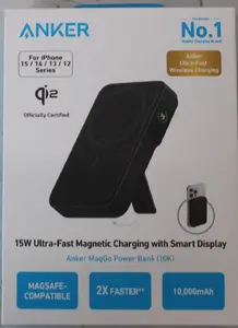 Anker 633 Magnetic Bezvadu ārējais akumulators Power Bank 10000 mAh Melns ar 27W USB C pieslēgvietu DEMO