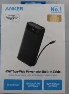 Anker Power Bank A1383H11 65W 20000 mAh Melns