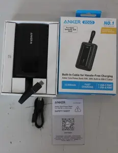 Anker A1688H11 Power Bank ar iebūvētu USB-C kabeli 10000 mAh Melns